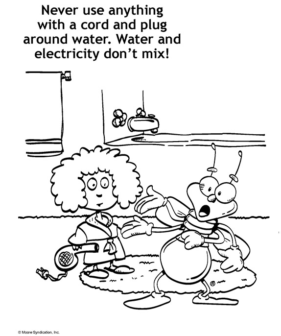 Click here to download a PDF coloring sheet talking about electrical safety around your bath.