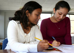 Picture of two students recording data