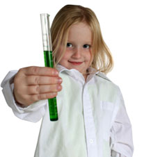 Picture of little girl holding test tube.